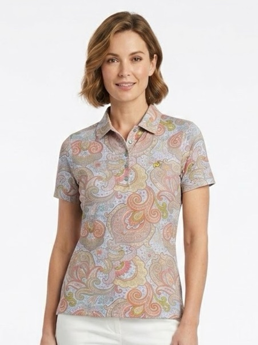 Magnolia Lane Masters Augusta Logo Golf Polo Shirt Womens Medium Paisley Print